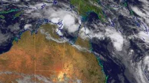 An image of the cyclone brewing off the Northern Territory. (Bureau of Meteorology)