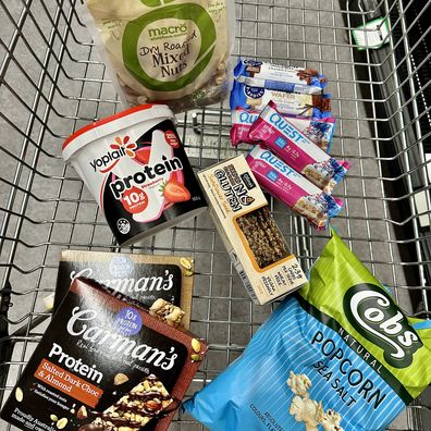 Dietitian's shopping trolley full of healthy snacks