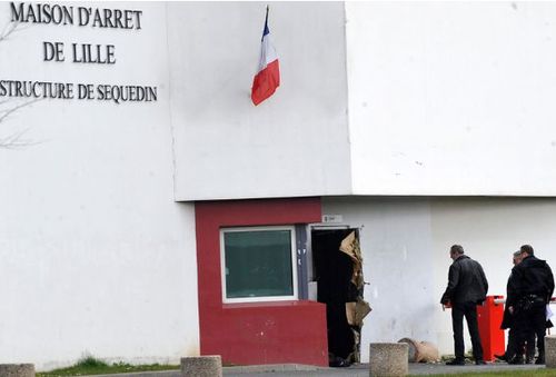 A view of the door opened with explosives by French prisoner Redoine Faid, who escaped from the Prison in Sequedin, near Lille, France.