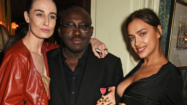 The new editor of British Vogue Edward Enninful with supermodels Erin O'Connor, Irina Shayk 