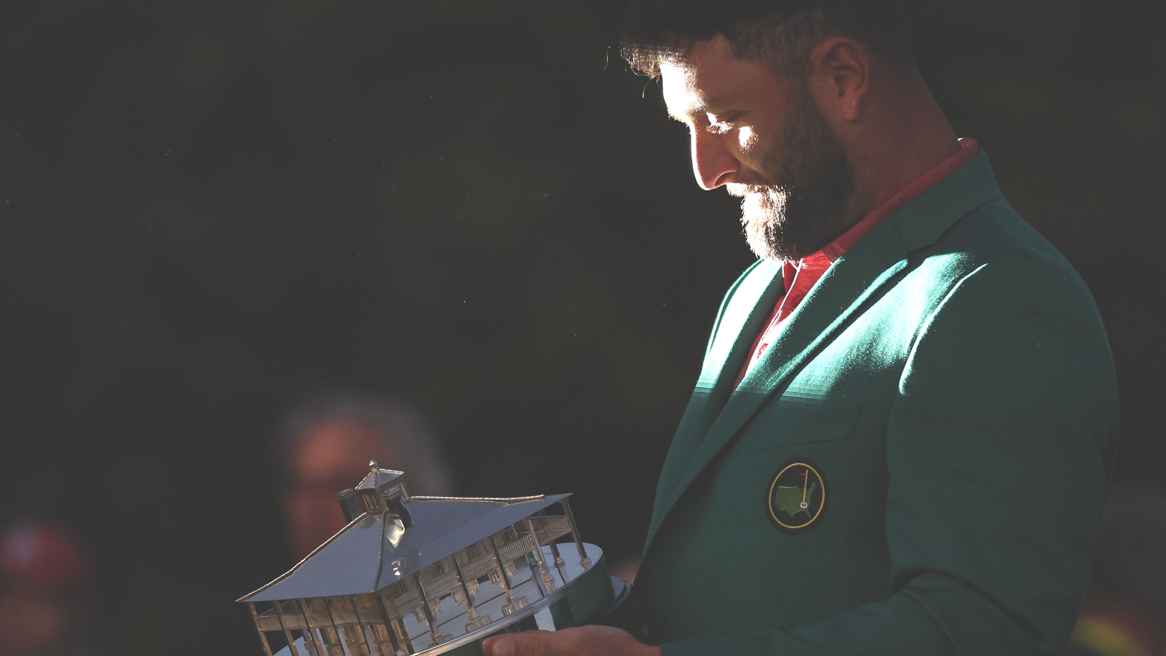 AUGUSTA, GEORGIA - APRIL 09: Jon Rahm of Spain celebrates with the Masters trophy during the Green Jacket Ceremony after winning the 2023 Masters Tournament at Augusta National Golf Club on April 9, 2023 in Augusta, Georgia. (Photo by Patrick Smith/Getty Images)