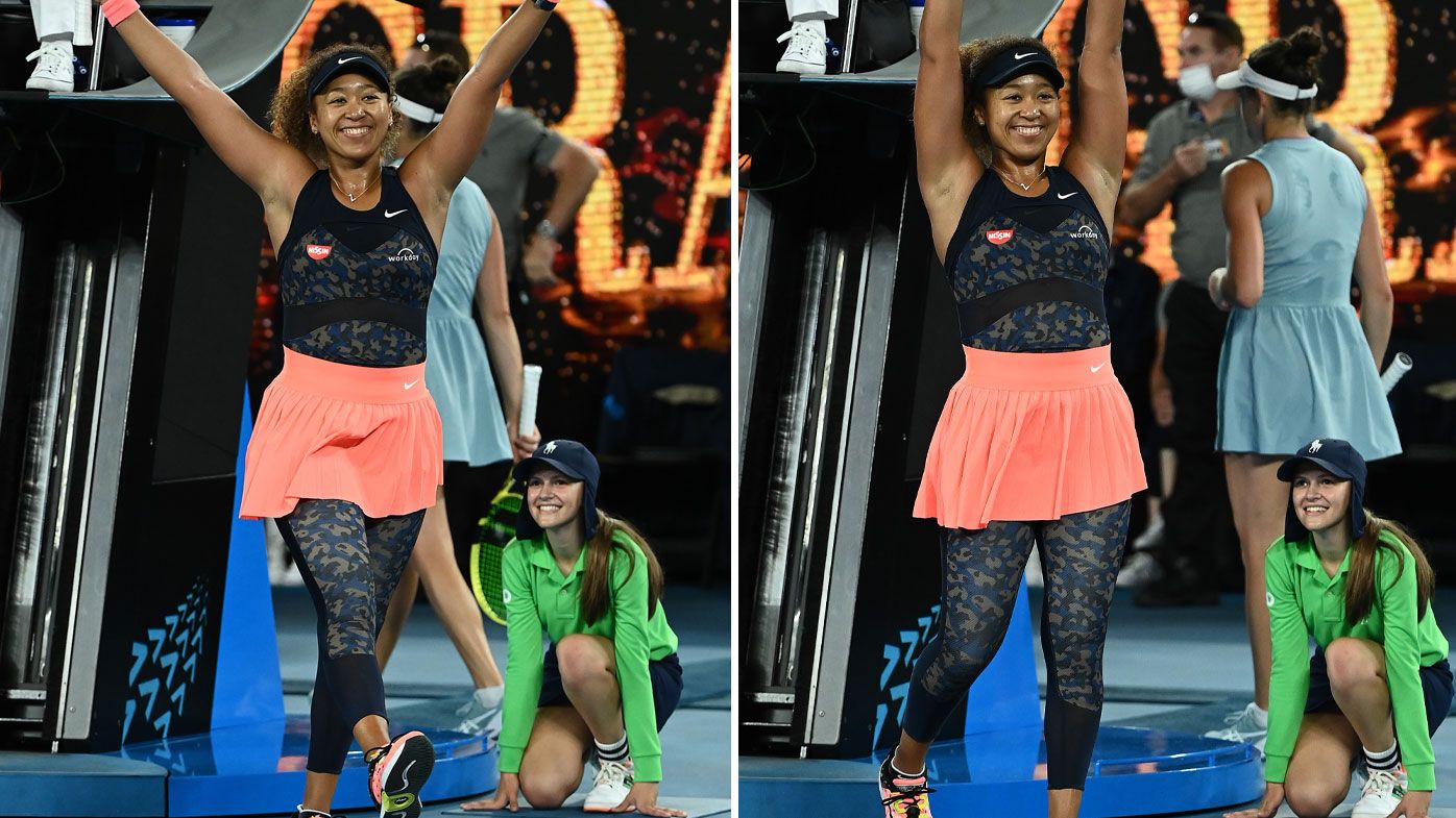 Naomi Osaka celebrates her Australian Open victory. 
