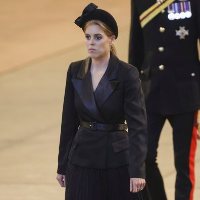 Princess Beatrice of York and Prince Harry hold a vigil in honour of Queen Elizabeth II, as it lies in state, in Westminster Hall, at the Palace of Westminster, London, Saturday,  Sept. 17, 2022, ahead of her funeral on Monday. (Chris Jackson/Pool Photo via AP)