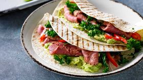 Chipotle corned beef, kale, capsicum and lime tortilla wraps