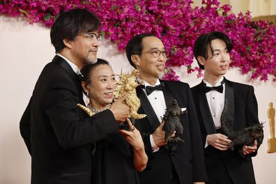 Takashi Yamazaki, Kiyoko Shibuya, Masaki Takahashi and Tatsuji Nojima attend the 96th Annual Academy Awards on March 10, 2024 in Hollywood, California. 