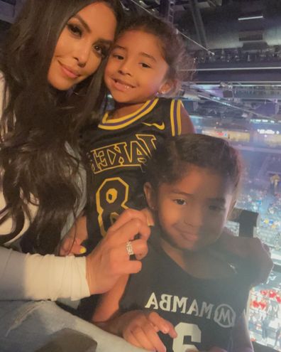 Vanessa Bryant with daughters Bianka and Capri at WNBA game in Las Vegas.