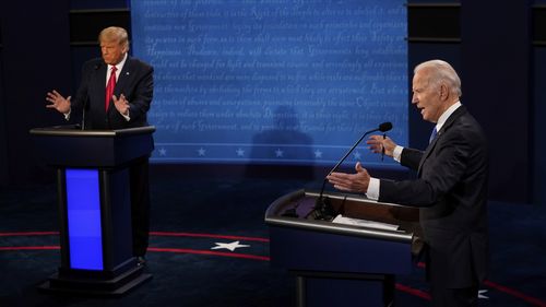 Democratic presidential candidate former Vice President Joe Biden and President Donald Trump answers questions during the second and final presidential debate Thursday, Oct. 22, 2020, at Belmont University in Nashville, Tenn. (AP Photo/Morry Gash, Pool)