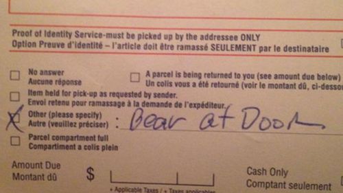 Postman refuses to deliver package because of bear at the door