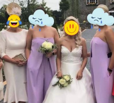 The 'purple vulva' bridesmaid jumpsuits were posted in a wedding shaming Facebook group