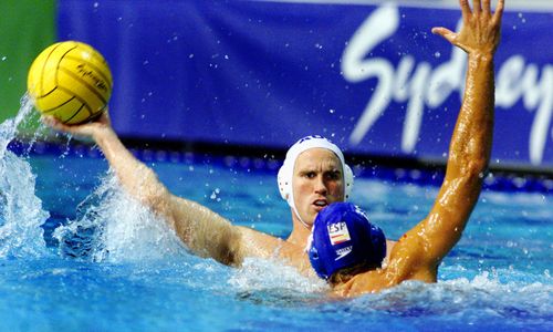 Daniel Marsden, in the white cap, for Australia against Italy in the 2000 Games.