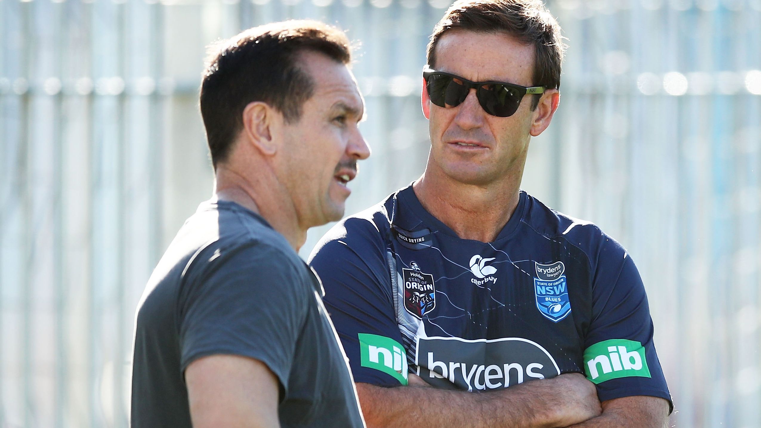 Matthew Johns and Andrew Johns catch up in NSW camp in 2018.