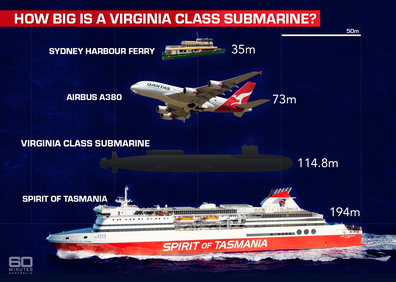 The chart above just the incredible size of the submarine. Graphic: Tara Blancato