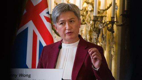 Foreign Minister Penny Wong speaks in Paris this week.