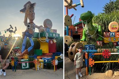 Images from Sean Thompson's famil to Hong Kong Disneyland for 9Travel. The boys get up close and personal to their favourite characters in Toy Storyland.