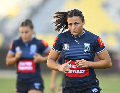 TOWNSVILLE, AUSTRALIA - JUNE 21: Millie Boyle of the Blues trains during a New South Wales Women's State of Origin captain's run at Queensland Country Bank Stadium on June 21, 2023 in Townsville, Australia. (Photo by Ian Hitchcock/Getty Images)