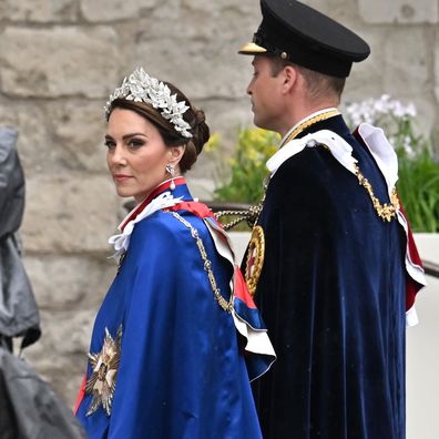 Catherine, Princess of Wales and Prince William, Prince of Wales during the Coronation of King Charles III and Queen Camilla on May 06, 2023 in London, England.