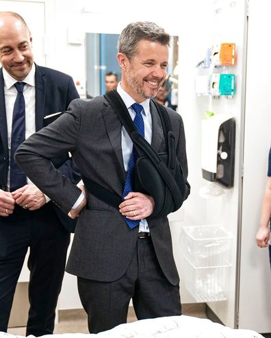 Prince Frederik returns to work with arm in a sling after skiing accident 