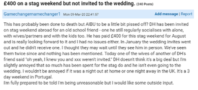 Mumsnet post about rude bride and groom