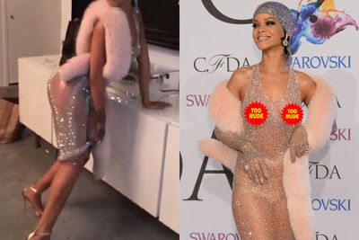 Trust RiRi to pull off such a controversial red carpet look with swag. <br/><br/>She sashayed her way down the CFDA red carpet in 216,000 Swarovski crystals and not much else. <br/><br/>Shine bright, baby! <br/>