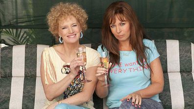 Jane Turner (Kath) and Gina Riley (Kim) as seen on Kath and Kim. 