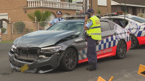The front of the NSW police car was badly damaged in the crash.