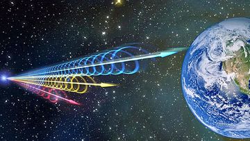 An artist impression of Fast Radio Bursts from space.