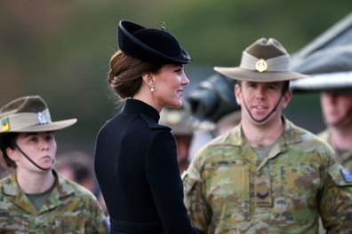 Catherine, Princess of Wales meets with military personnel during a visit to Army Training Centre Pirbright on September 16, 2022 in Guildford, England.