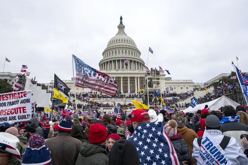Rioters loyal to President Donald Trump rally at the US Capitol in Washington on January 6, 2021.