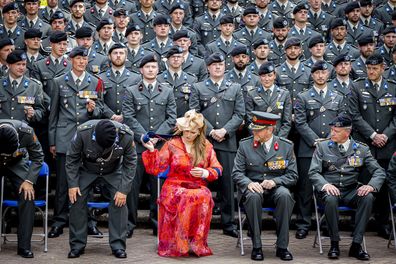 AMERSFOORT, NETHERLANDS - JUNE 18: King Willem-Alexander of The Netherlands and Princess Amalia of The Netherlands attend the presentation of the standard to the Princess Catharina-Amalia Hussar Regiment  on June 18, 2025 in Amersfoort, Netherlands. (Photo by Patrick van Katwijk/Getty Images)