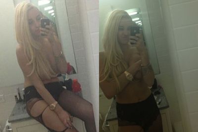 Mandy teased her Twitter followers (now at around 1.3 million) with photos of herself in various states of undress … before dropping the bra altogether!