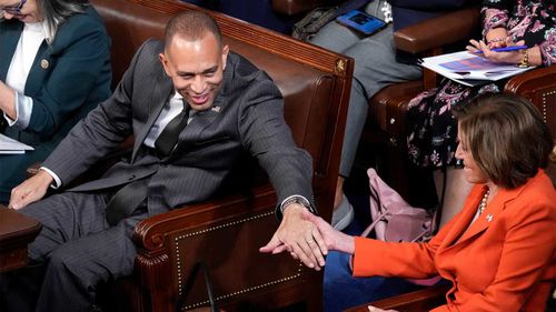 Democratic Minority Leader Hakeem Jeffries and his predecessor Nancy Pelosi during another failed speaker vote.