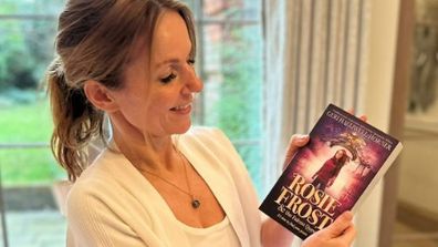 Geri Halliwell with her new children's book Rosie Frost and the Falcon Queen.