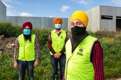 (left to right) Simranjit Singh, Avtar Singh and Manpreet Singh (vice president of Sikh Volunteers Australia). 