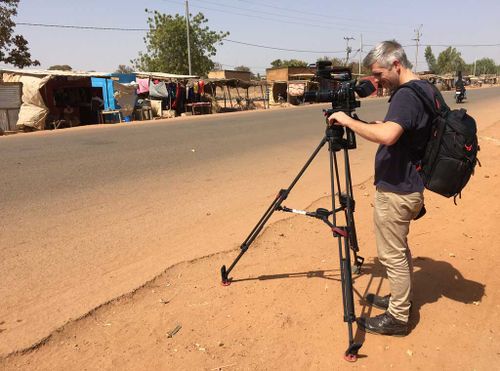 The crew sets up in Burkina Faso. (9NEWS)