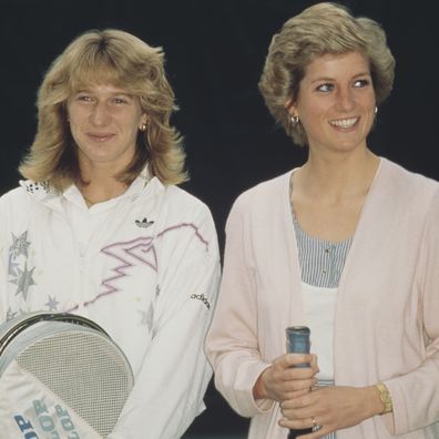 Princess Diana and Steffi Graf  after opening the Women's International Tennis Association European Office at the Vanderbilt Racquet Club in London, 10th June 1988