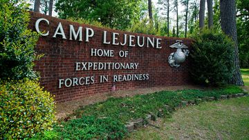 The main gate to Camp Lejeune Marine Base