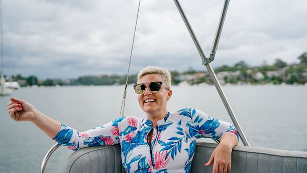9Honey presenter Jane de Graaff on a boat on the harbour