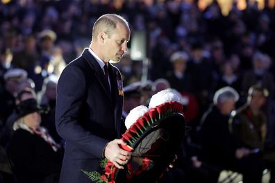 Prince William, Prince of Wales participates in the Wreath Laying Ceremony during the Dawn Service for Anzac Day 2023 at Hyde Park on April 25, 2023 in London 