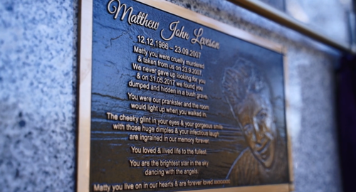 Matthew's plaque at the memorial.