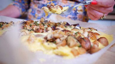 Cheesy polenta with veggies and extra truffle cheese