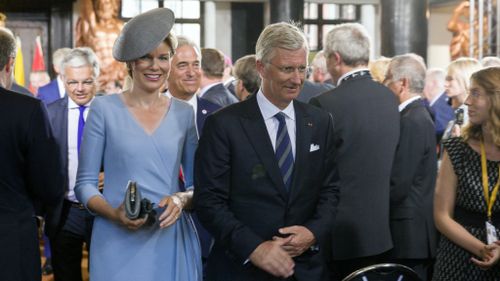 Belgian royals Queen Mathilde and King Phillipe arrive at the ceremony. (AAP)