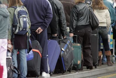Travellers are directed onto coaches after numerous airlines refused to land
