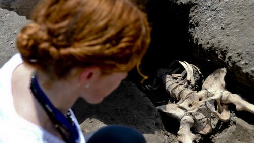 The man's thorax was crushed during the eruption and her was decapitated by the stone. Picture: AAP.