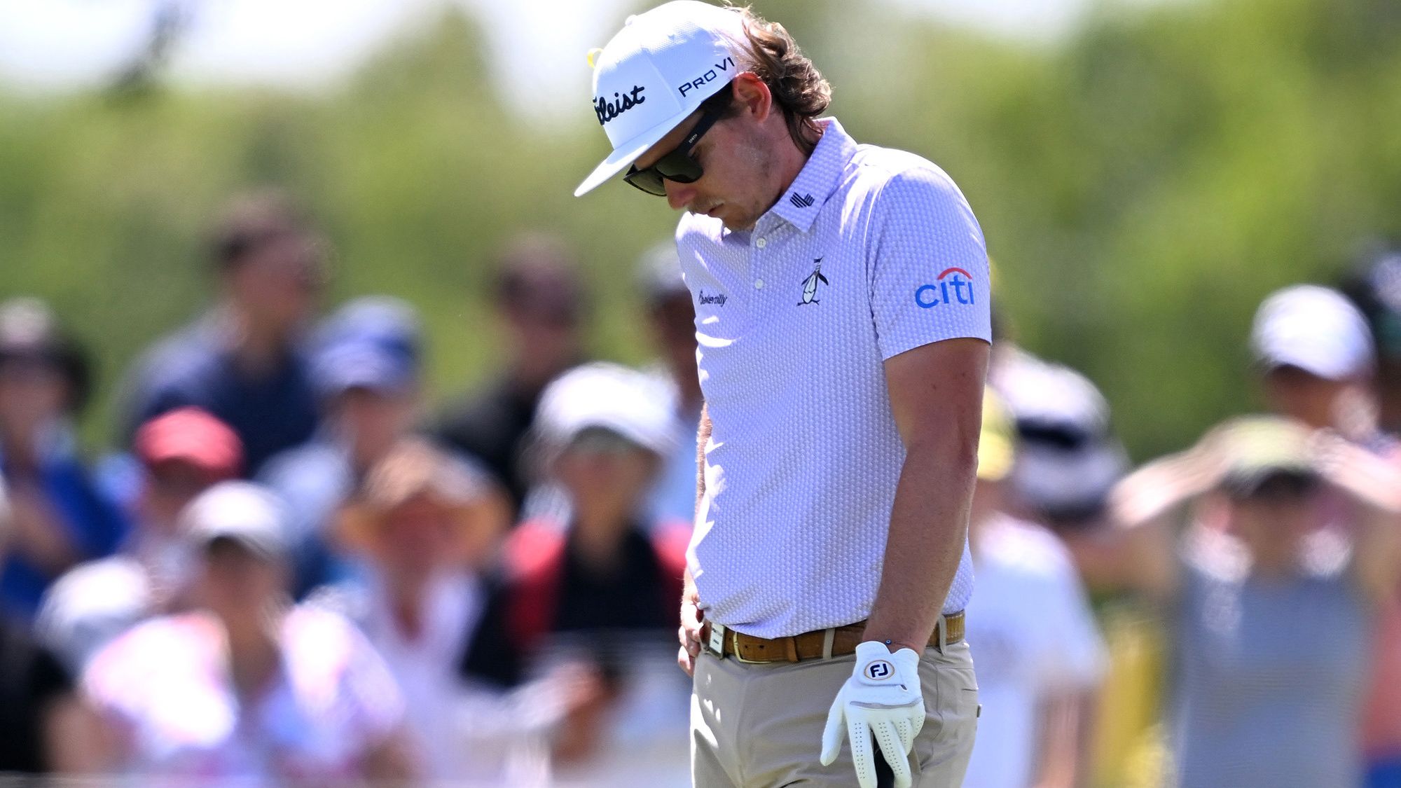 Cameron Smith reacts to a horror round at the Australian PGA Championship in Brisbane.