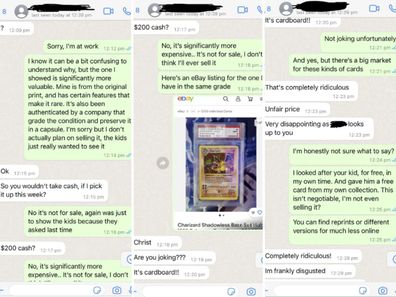 Mum furious as man doesn't want to sell Pokémon card.