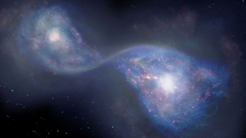 Artist’s impression of the merging galaxies B14-65666 located 13 billion light years-away.