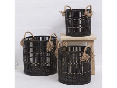 Lali Black Rattan Basket with Rope Handles