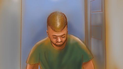 Schizzo della corte di Naveed Akram, 17 marzo. Rocco Fazzari/AAP FOTO