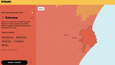 PetWatch is an interactive map that reveals risk of pet parasites by suburb.