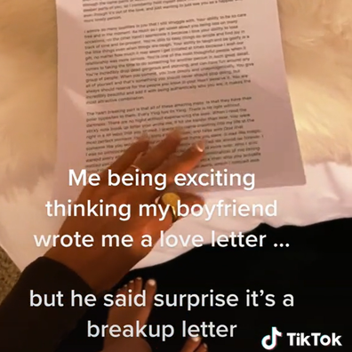 Woman mistakes break up letter for love letter